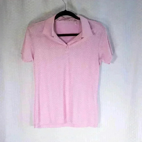 Lopez/Nancy Lopez Size S DeLux Dri pink geometric embossed short sleeve polo - Picture 1 of 16
